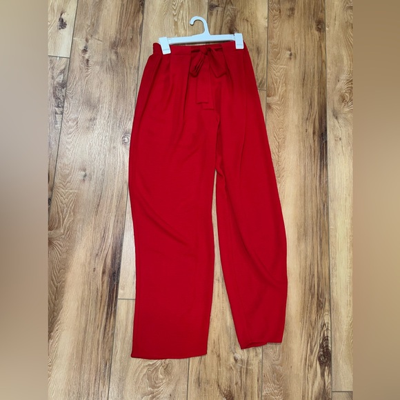 Red Mela tie front wide leg mid waist pants - Picture 2 of 4